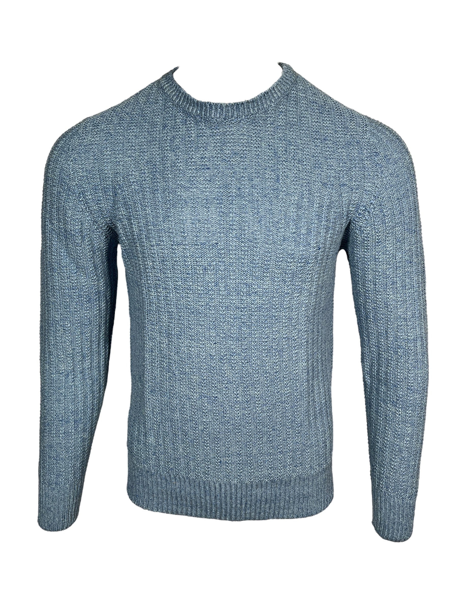 Inis Meain Potato Ridge Stitch Crew Neck Sweater Blue Marl US 2XL