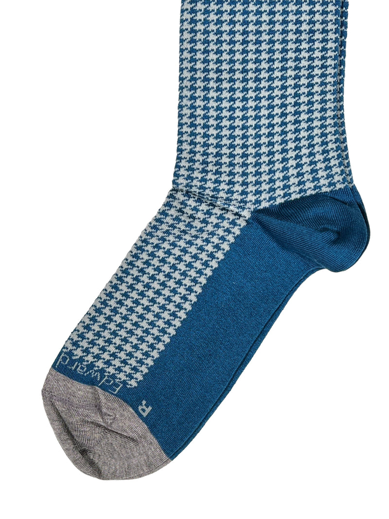 EDWARD ARMAH MEN'S SOCK - BLUE GREY/LIGHT GREY HOUNDSTOOTH