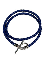 SPIVEY MEN'S BRAIDED LEATHER BRACELET - COBALT WITH STERLING