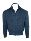 FEDELI WOOL BULL STITCH FULL ZIP SWEATER - NAVY/BLUE MIX