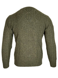 INIS MEAIN PATENTED ARAN CREW NECK SWEATER - OLIVE/KHAKI FLECK