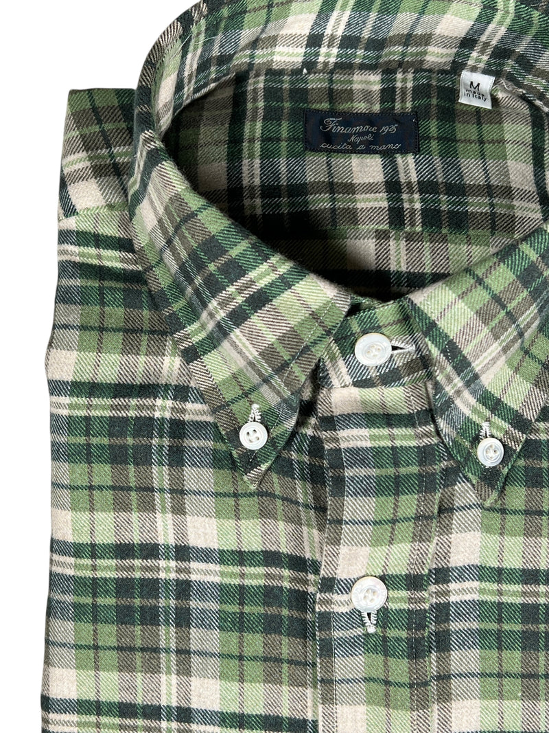 FINAMORE 1925 BRUSHED FLANNEL SHIRT - GREEN PLAID