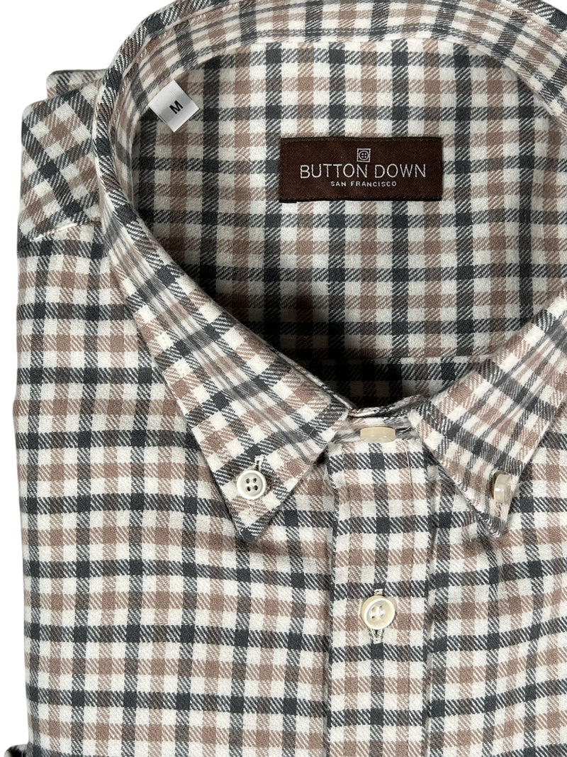 BUTTON DOWN SPORT SHIRT - GREY/TAUPE CHECK