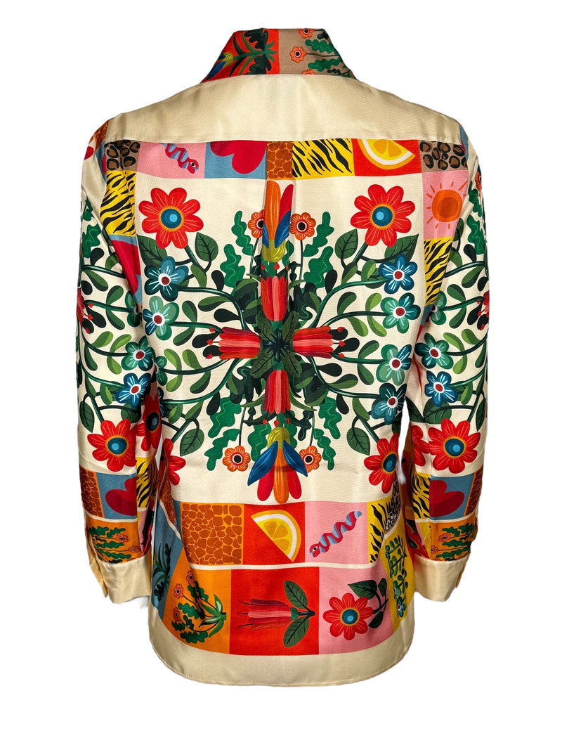 FRANCO FERRARI SILK SHIRT - PATCHWORK FLOWERS