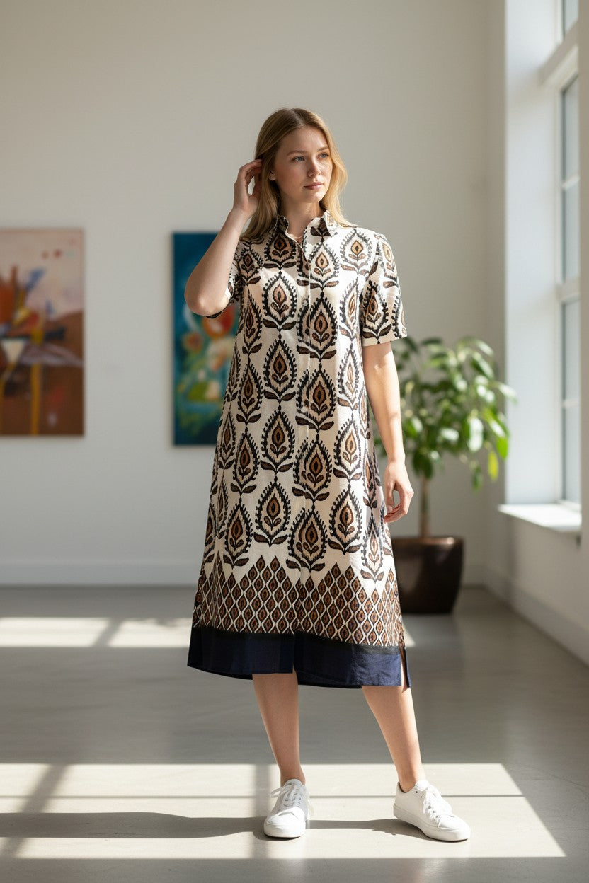 VLT'S BY VALENTINA'S PRINT DRESS - TAN