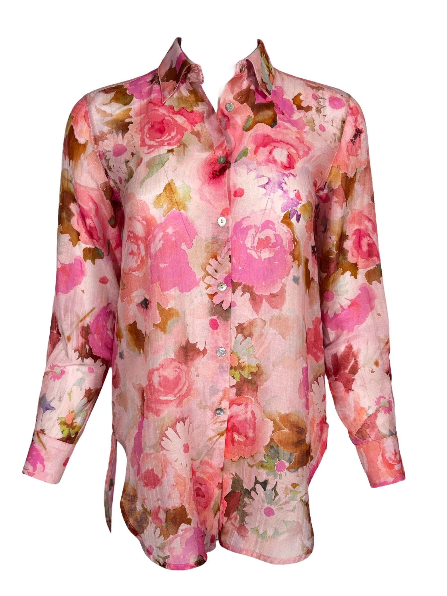 HUBERT GASSER FLORAL BACK SPLIT SHIRT - FUCSIA