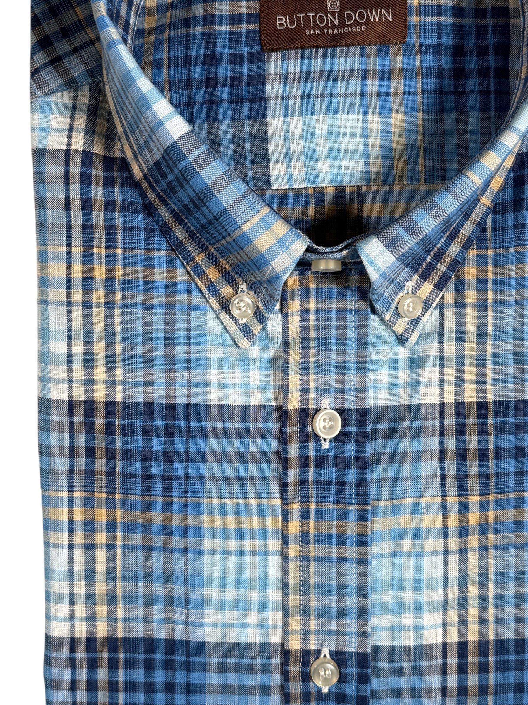 BUTTON DOWN SPORT SHIRT - BLUE & TAN CHECK