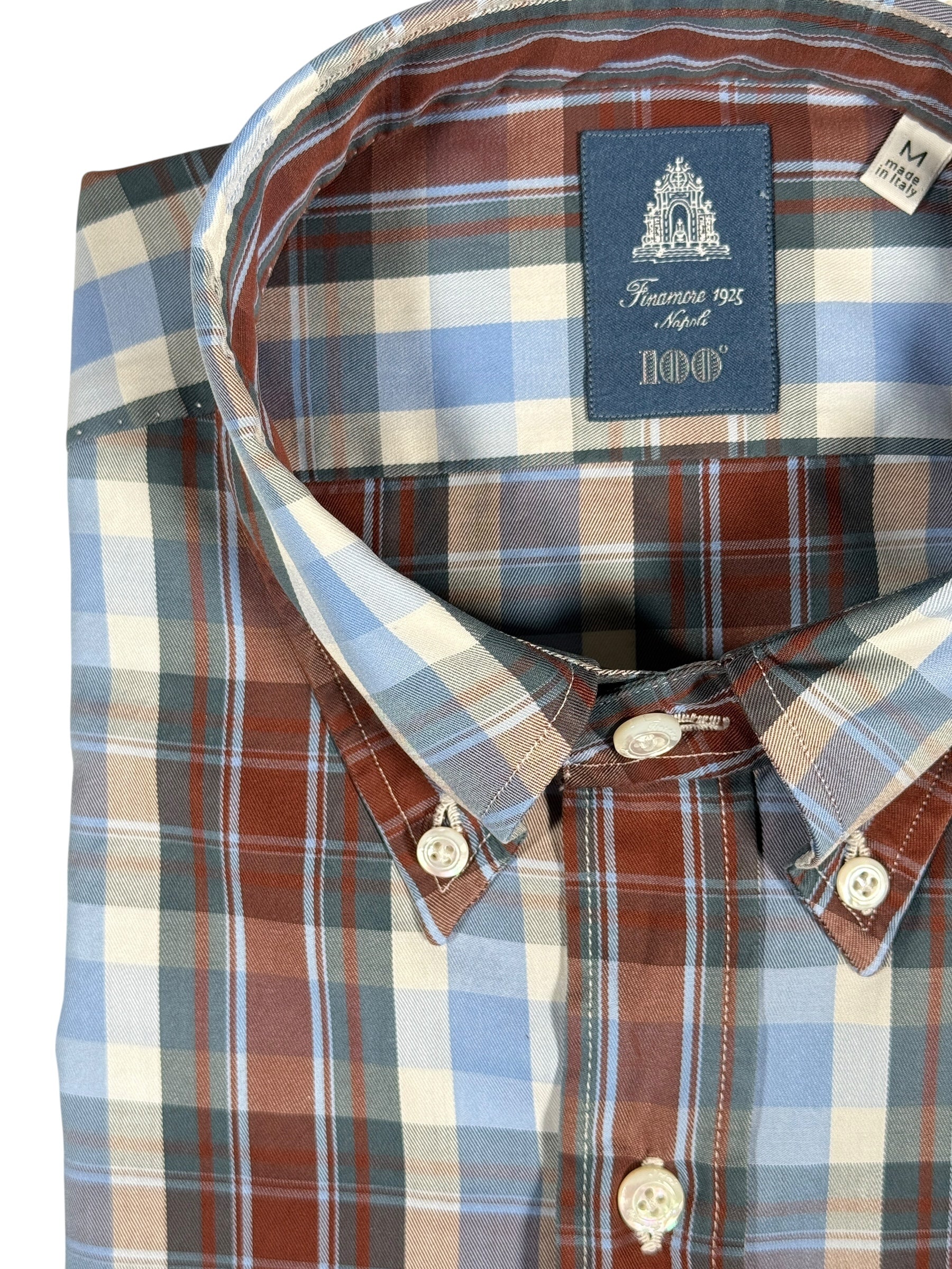 FINAMORE 1925 SHIRT - BURGUNDY/BLUE CHECK