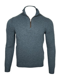 FEDELI CASHMERE TWIST 1/4 ZIP SWEATER - OCEAN BLUE