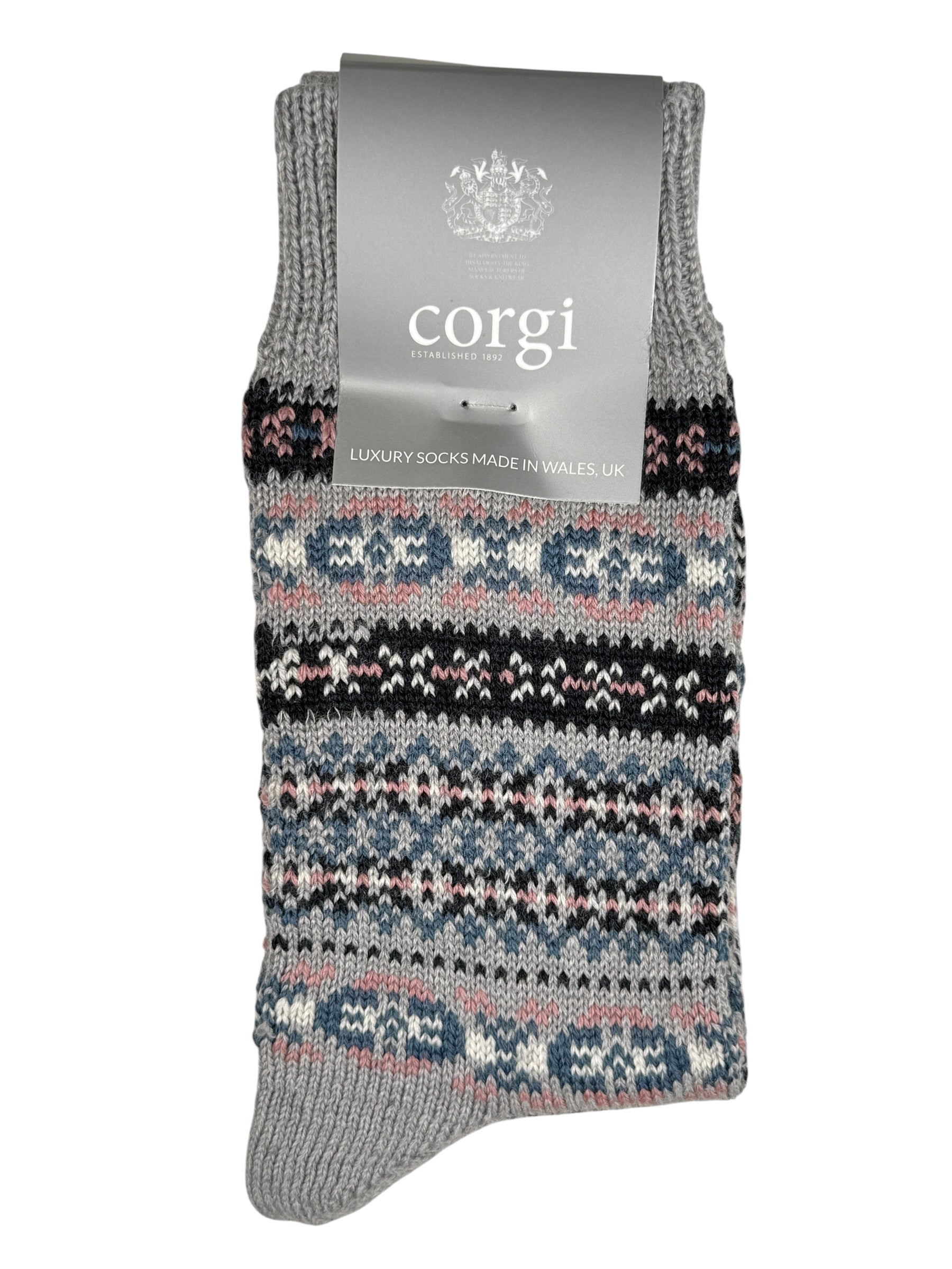 CORGI WOMEN'S FAIRISLE CALF SOCK - GREY