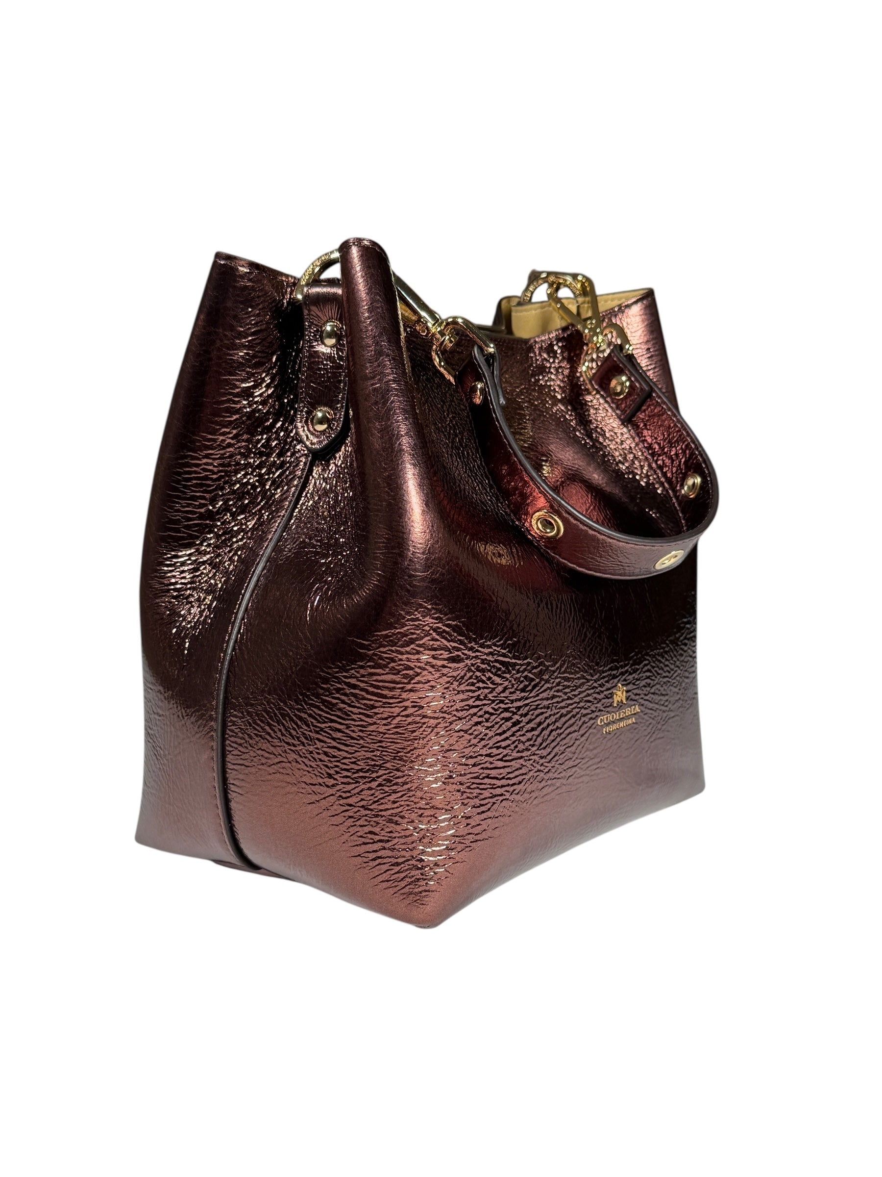 CUOIERIA FIORENTINA ALICE SMALL BUCKET BAG - METALLIC CHOCOLATE