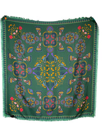 FRANCO FERRARI DOUBLE-SIDED SILK SQUARE SCARF - TEAL/GREEN TILE