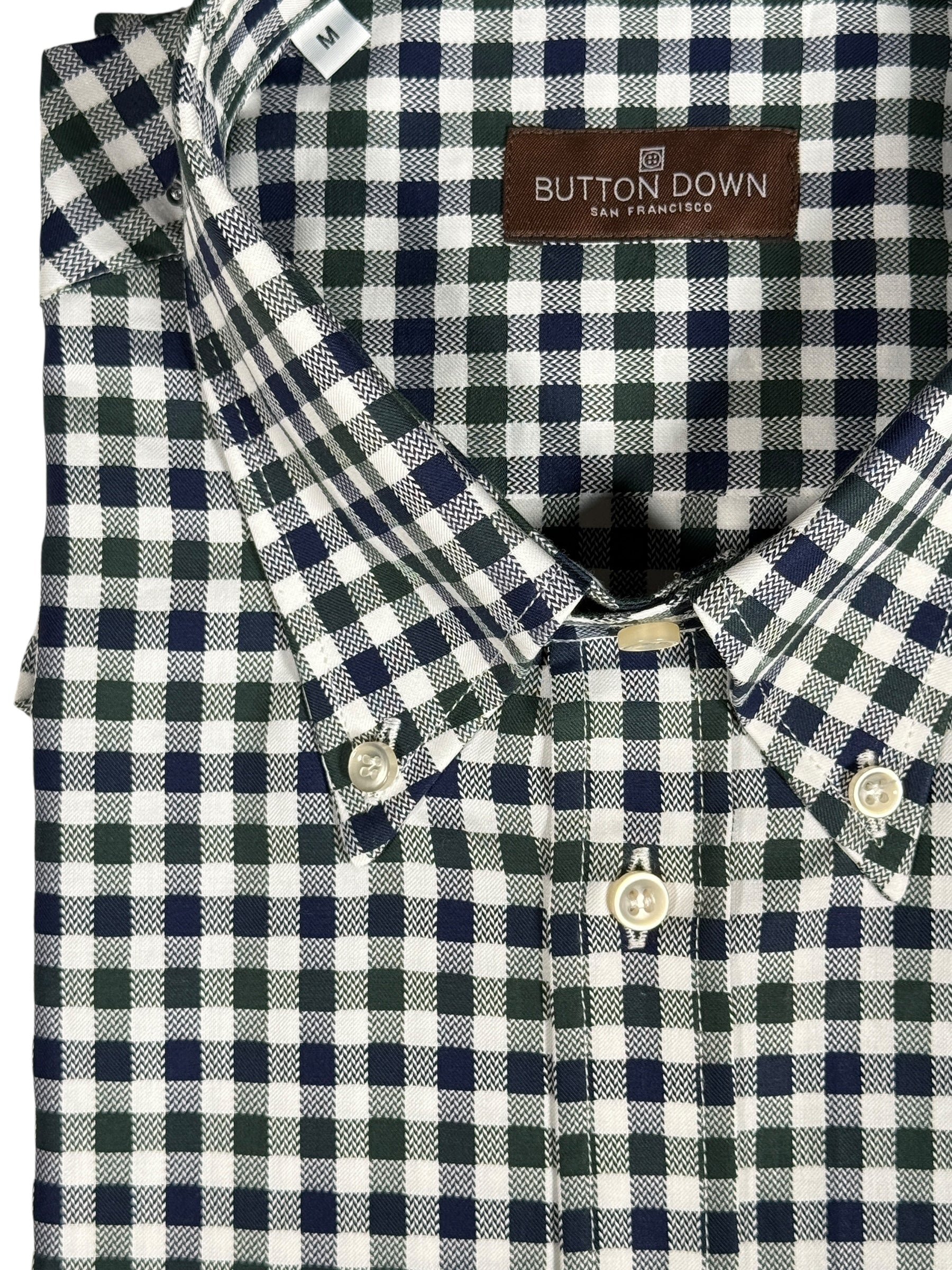 BUTTON DOWN SPORT SHIRT - NAVY/GREEN GINGHAM
