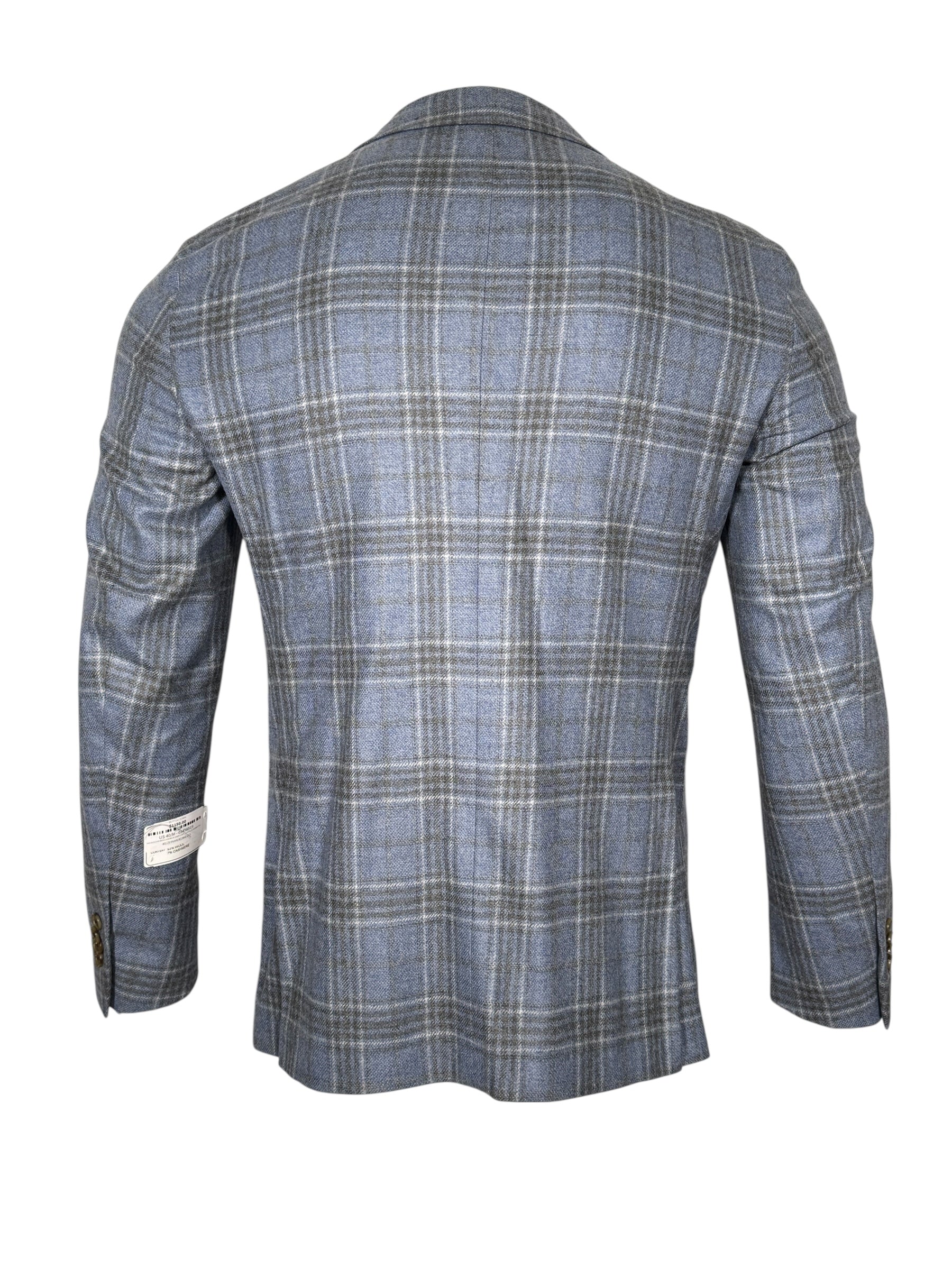 OARS & OLD IVY WOOL/CASHMERE SPORT COAT - LIGHT BLUE/BROWN CHECK