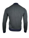 BUTTON DOWN BIRDSEYE FULL ZIP SWEATER - GREEN/NAVY