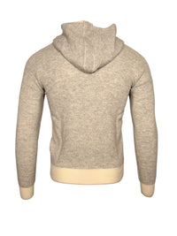 FRADI HONEYCOMB STITCH FULL ZIP HOODED SWEATER - MILK/GREY