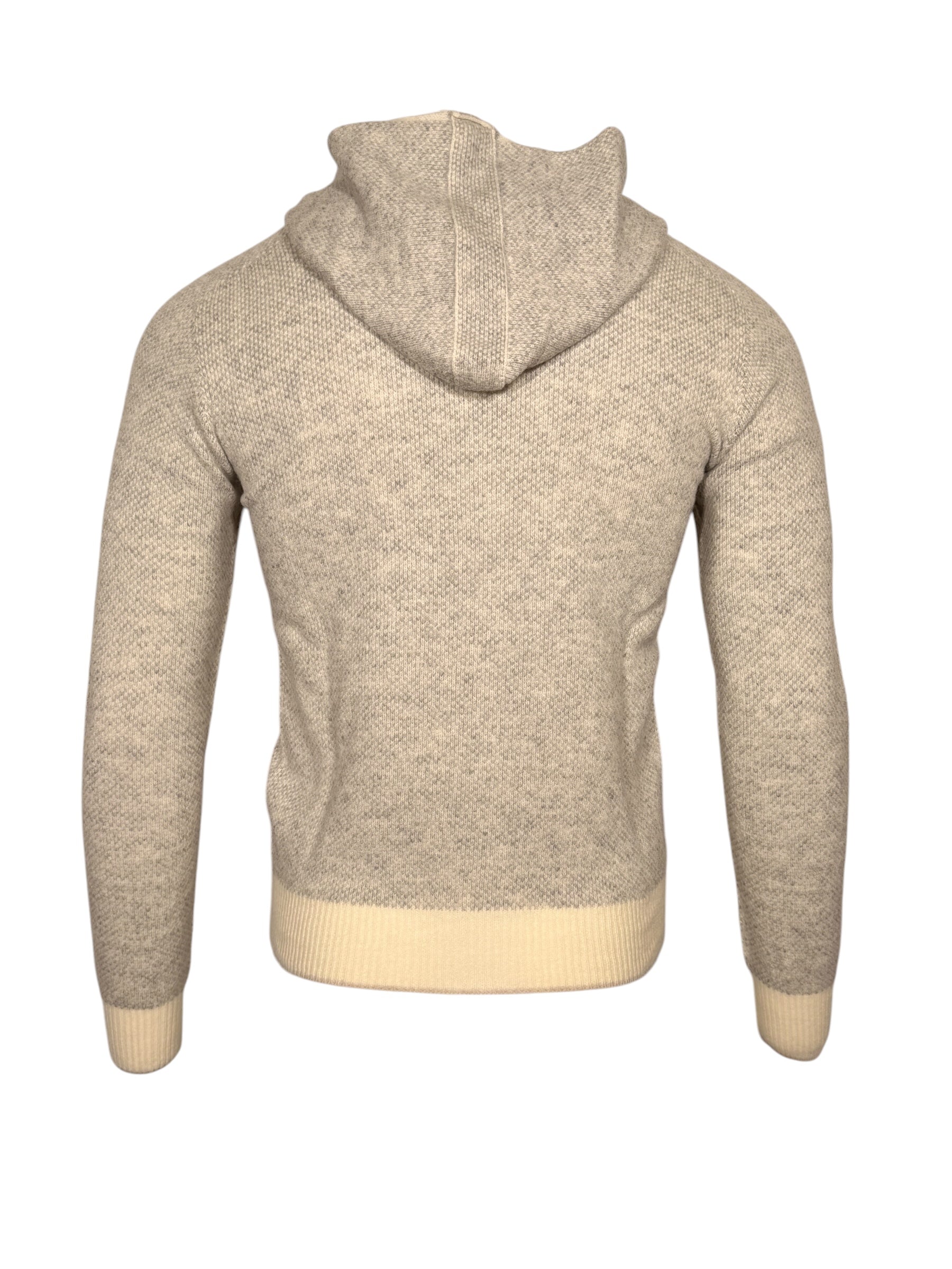 FRADI HONEYCOMB STITCH FULL ZIP HOODED SWEATER - MILK/GREY