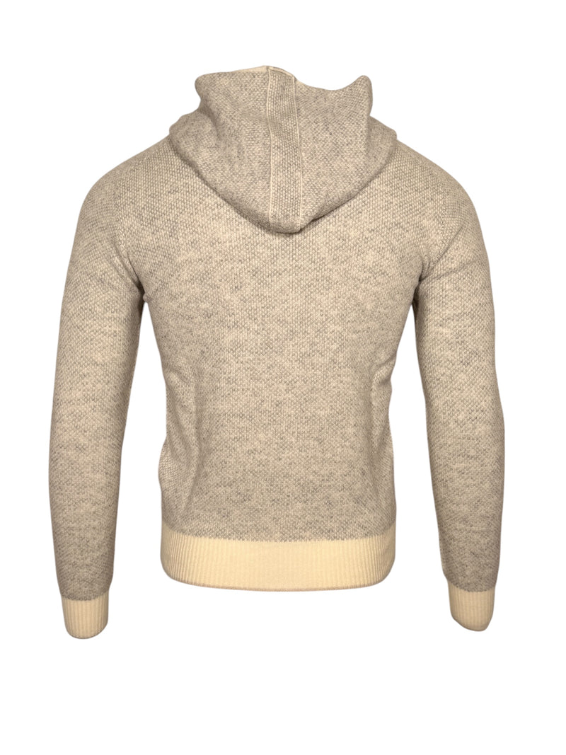 FRADI HONEYCOMB STITCH FULL ZIP HOODED SWEATER - MILK/GREY