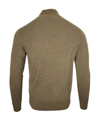 FIORONI CASHMERE MEN'S SUEDE TRIM RIBBED 1/4 ZIP SWEATER - BORNEO