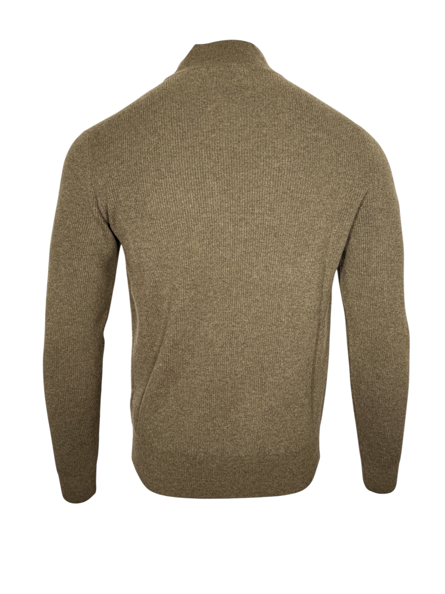 FIORONI CASHMERE MEN'S SUEDE TRIM RIBBED 1/4 ZIP SWEATER - BORNEO