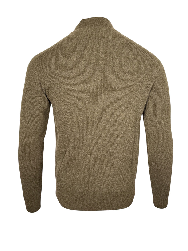 FIORONI CASHMERE MEN'S SUEDE TRIM RIBBED 1/4 ZIP SWEATER - BORNEO