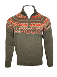 ALAN PAINE HOLMSTON 1/4 ZIP FAIRISLE SWEATER - MOORLAND