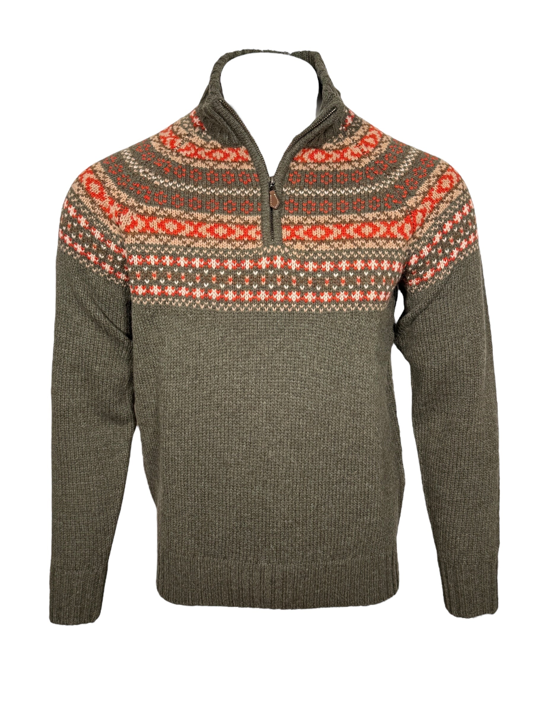 ALAN PAINE HOLMSTON 1/4 ZIP FAIRISLE SWEATER - MOORLAND
