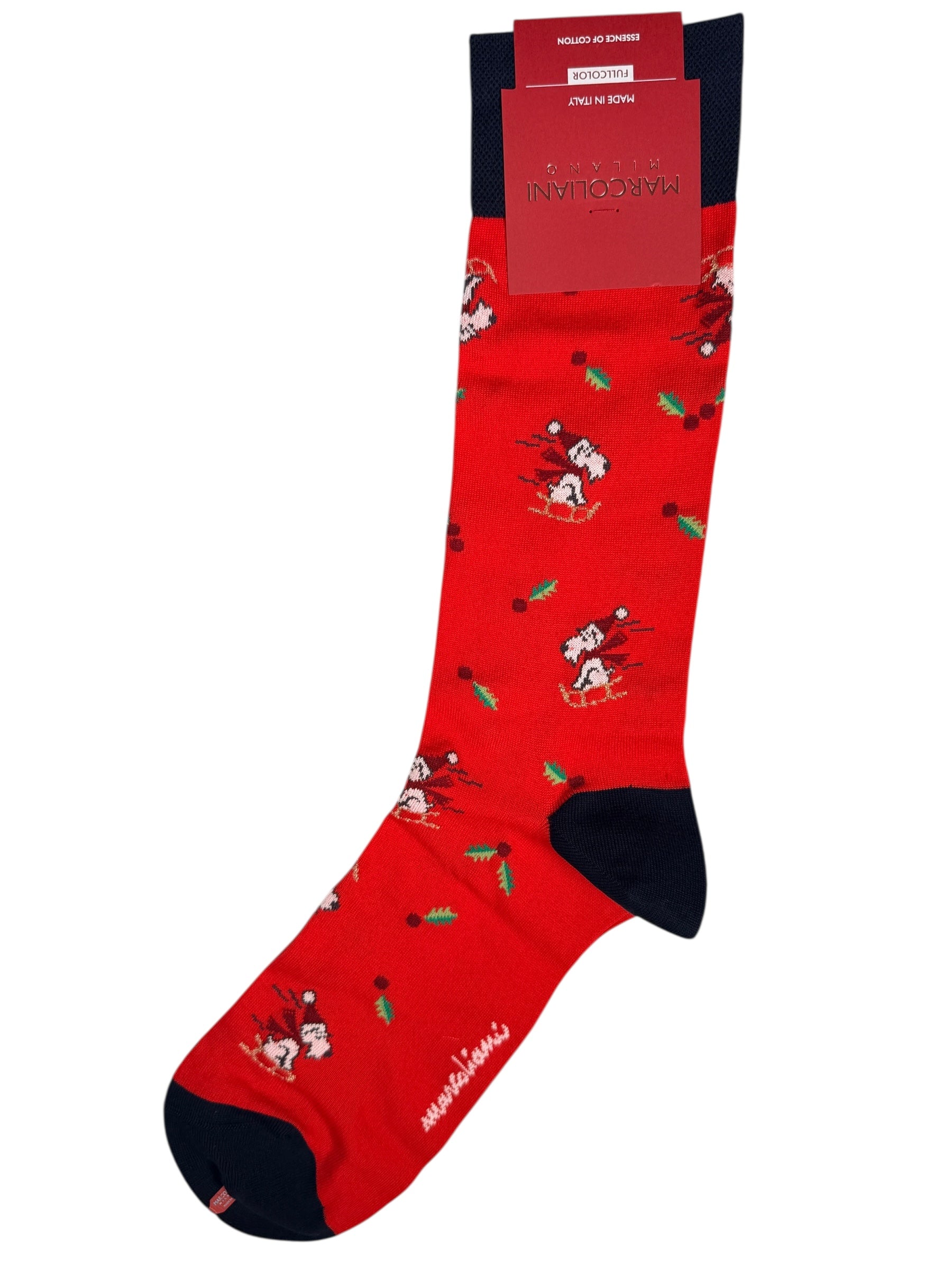 MARCOLIANI CHRISTMAS CALF SOCK - RED SLEDDING TERRIER