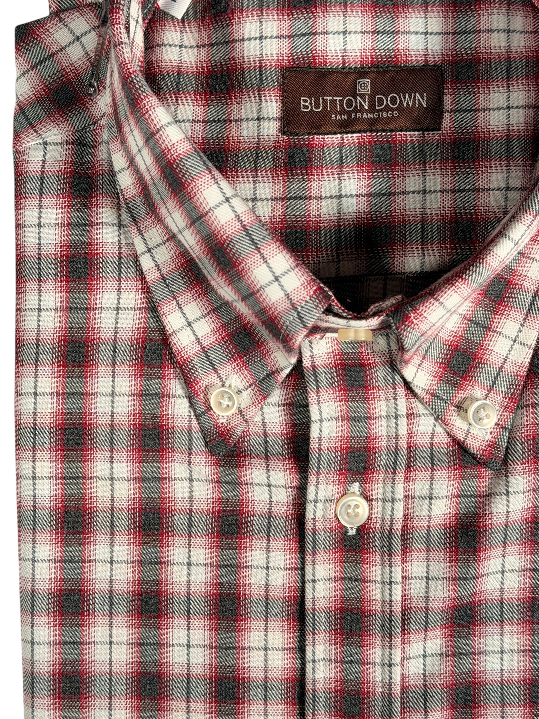 BUTTON DOWN SPORT SHIRT - RASPBERRY/GREY PLAID