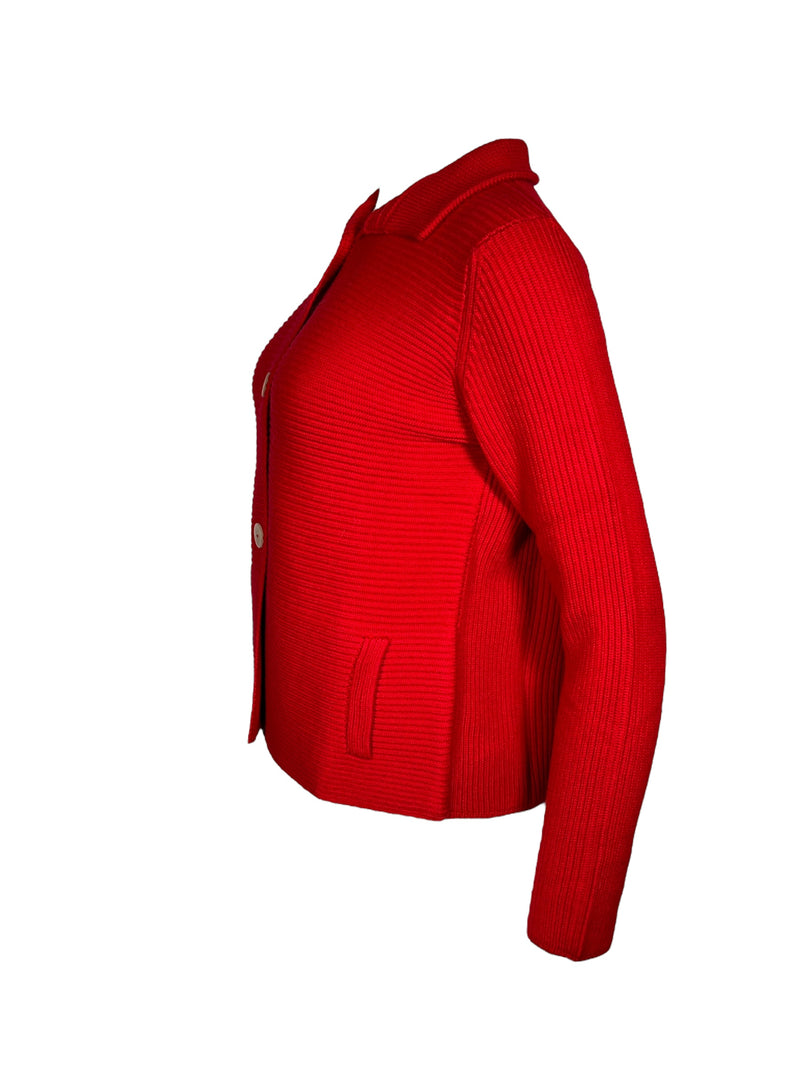 HUBERT GASSER HORIZONTAL RIB CARDIGAN - RED