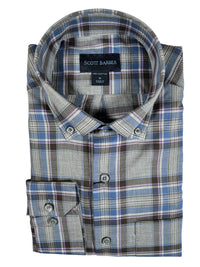 SCOTT BARBER LIGHTWEIGHT FLANNEL BOLD PLAID MEN’S SHIRT - GREY HEATHER