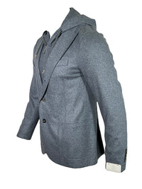 ELEVENTY MEN'S WOOL FLANNEL JACKET WITH REMOVABLE HOOD - DENIM BLUE