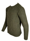 INIS MEAIN PATENTED ARAN CREW NECK SWEATER - OLIVE/KHAKI FLECK