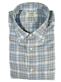 MAZZARELLI CHECK SPORT SHIRT - LIGHT BLUE/LIGHT GREY