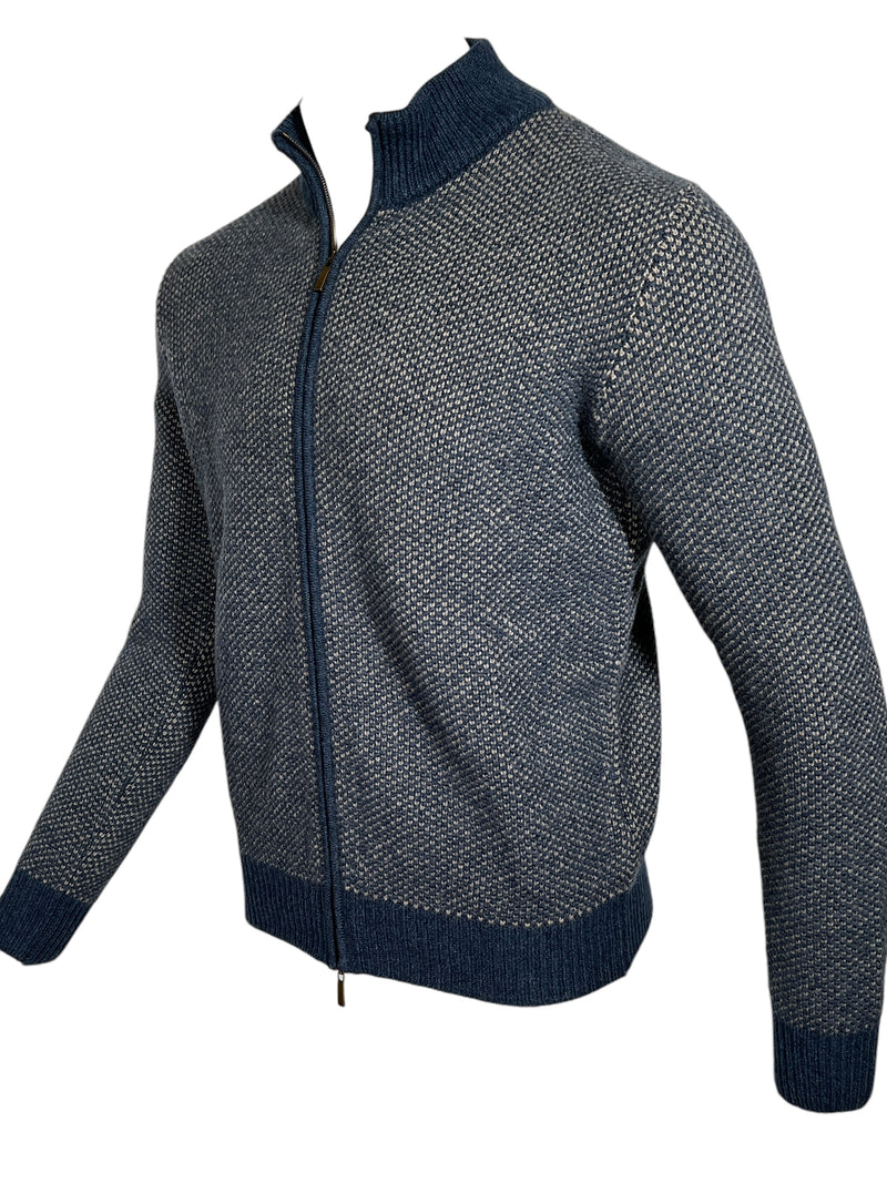 ADESI CASHMERE MEN'S DUAL TONE FULL ZIP SWEATER - CORSARO/SUGHERO