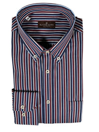 BUTTON DOWN SPORT SHIRT - NAVY/BURGUNDY STRIPE