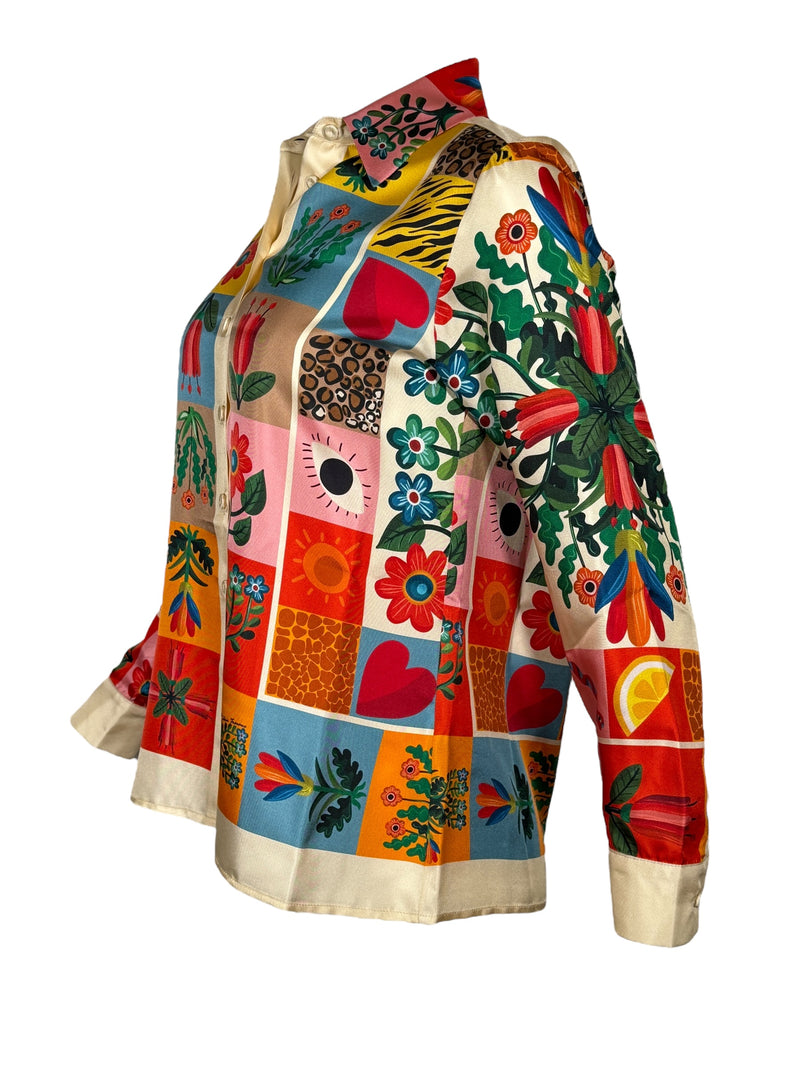 FRANCO FERRARI SILK SHIRT - PATCHWORK FLOWERS