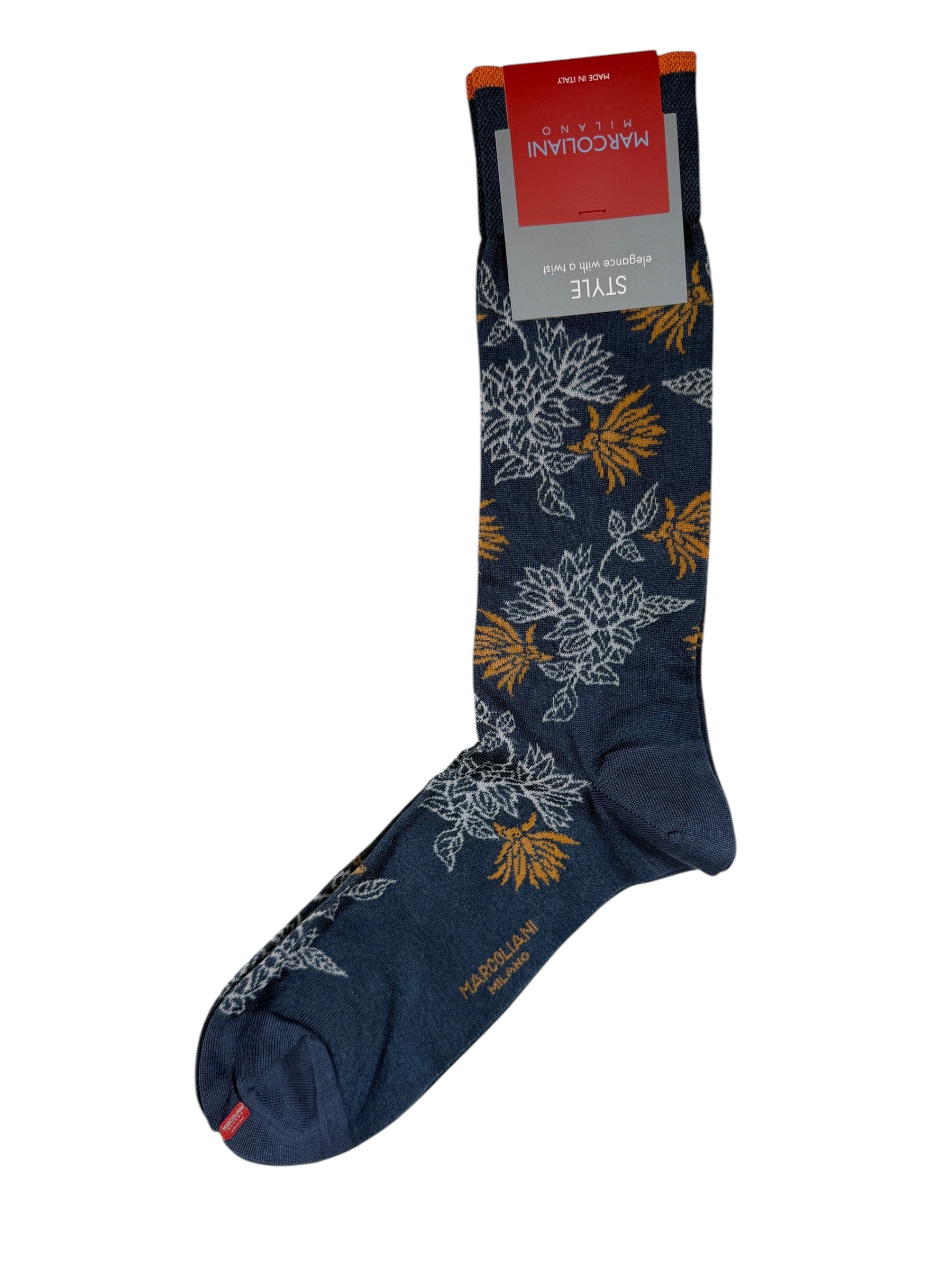 MARCOLIANI FRESH OF MODAL PUNJAB FLOWER CALF SOCK - DARK BLUE DENIM