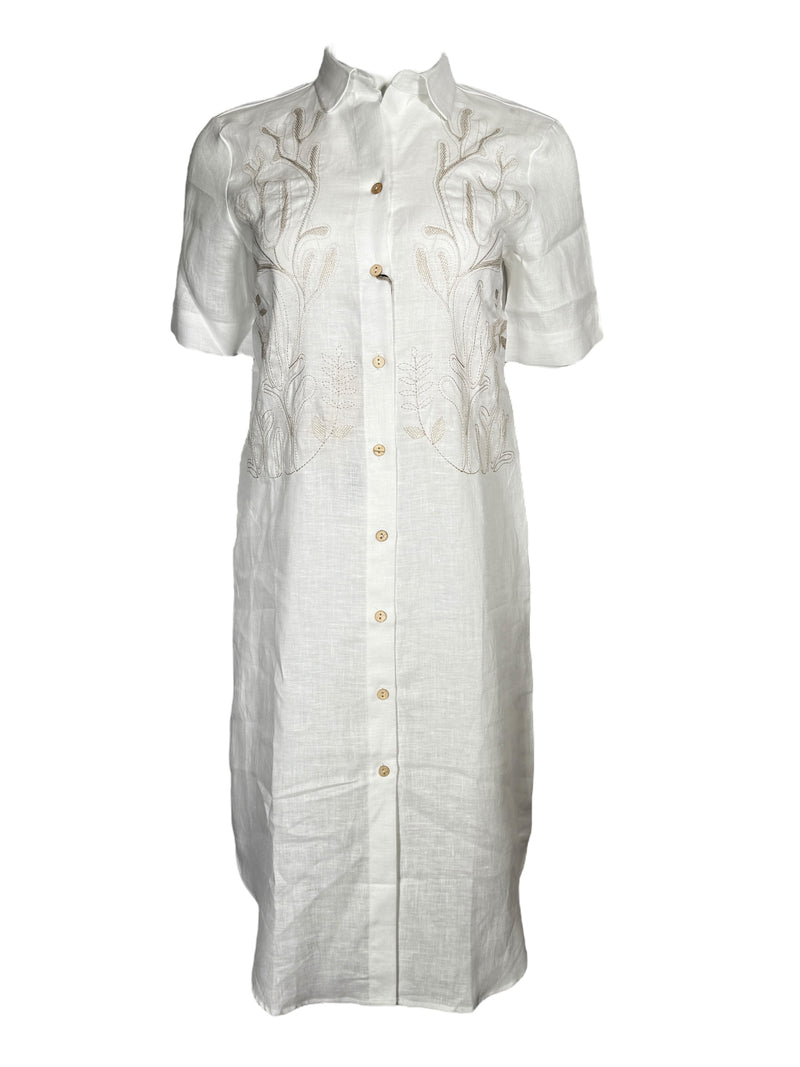 VLT'S BY VALENTINA'S EMBROIDERED DRESS - BEIGE Button Down SF VLT'S BY VALENTINA'S EMBROIDERED DRESS - BEIGE Button Down SF