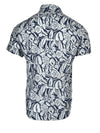 GMF 965 MEN'S LINEN BLEND SHORT-SLEEVE SPORT SHIRT - NAVY/WHITE TROPICAL