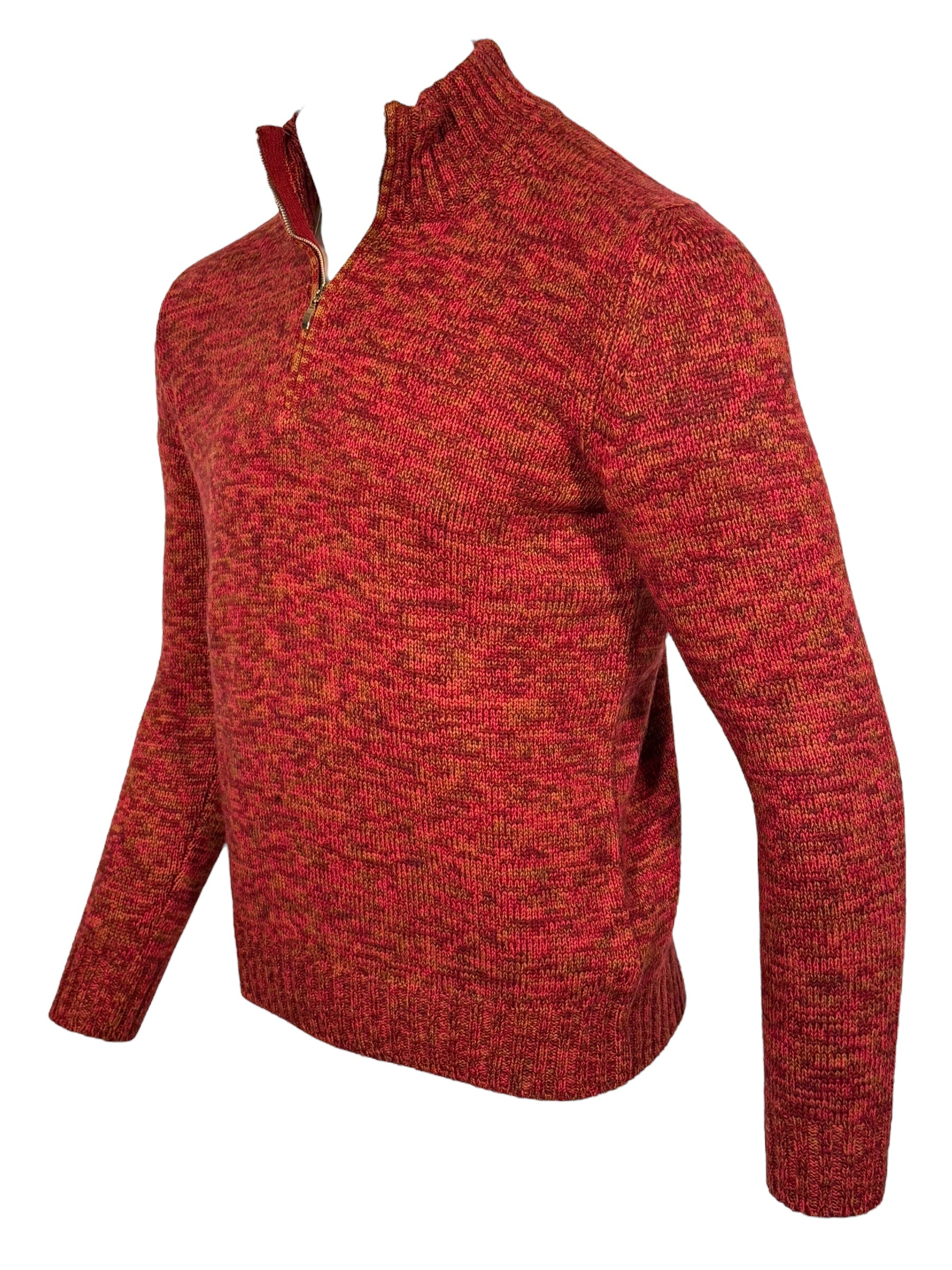 SETTEFILI CASHMERE - 4 PLY QUARTER ZIP MEN'S SWEATER - BURGUNDY/ORANGE MIX