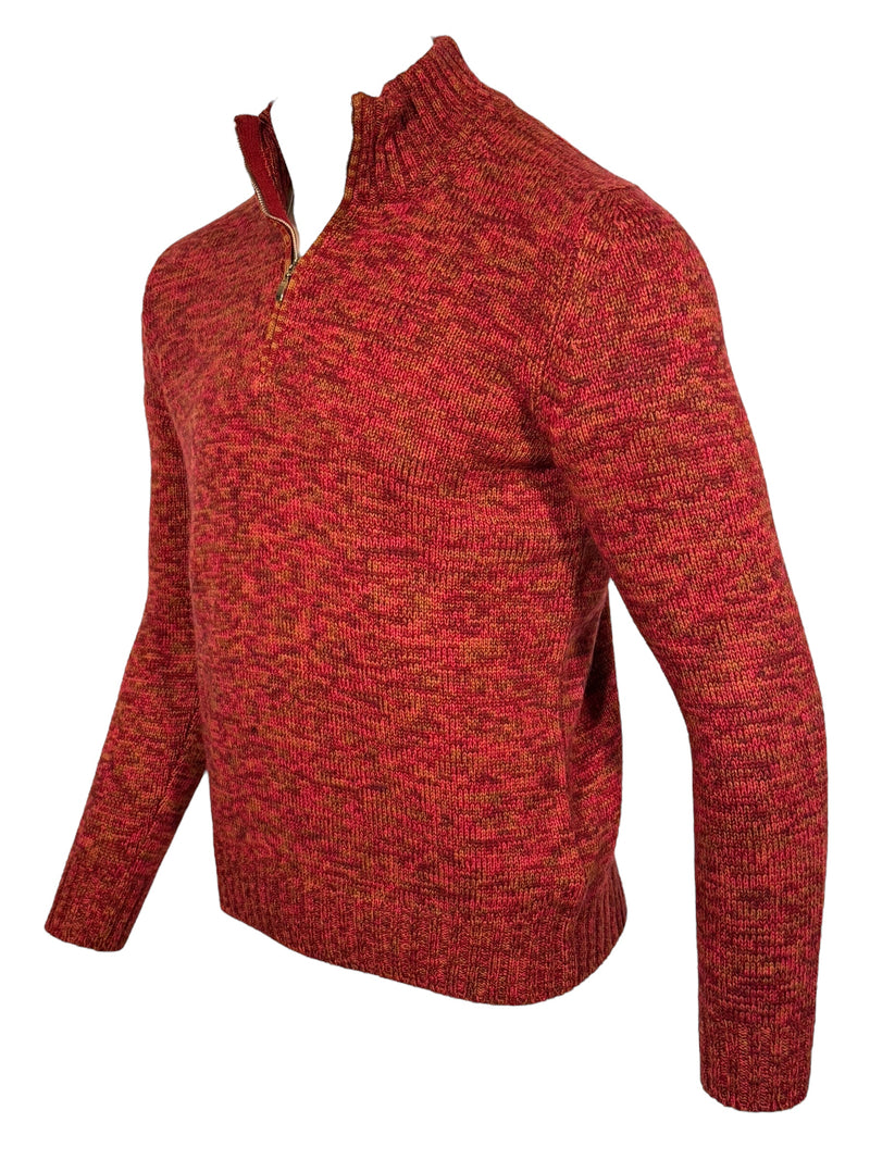 SETTEFILI CASHMERE - 4 PLY QUARTER ZIP MEN'S SWEATER - BURGUNDY/ORANGE MIX