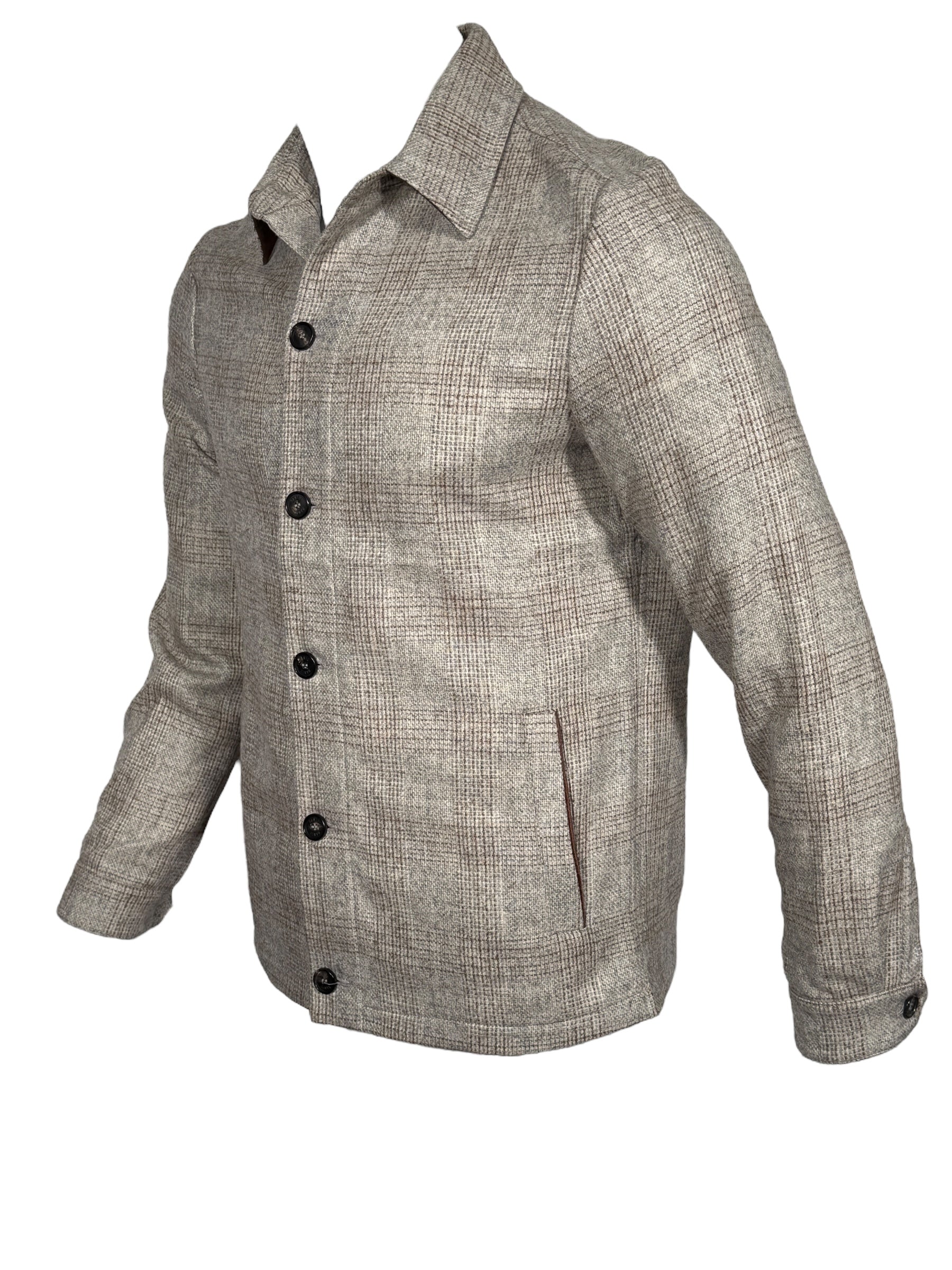 MANTO FERLA ALPACA OVERSHIRT JACKET - GREY & BROWN CHECK