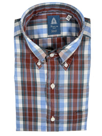 FINAMORE 1925 SHIRT - BURGUNDY/BLUE CHECK