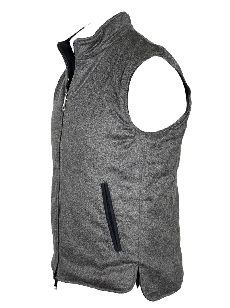DEL VECCHIO MEN'S SUEDE & CASHMERE REVERSIBLE VEST - NAVY/GREY