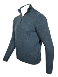 FEDELI CASHMERE TWIST 1/4 ZIP SWEATER - OCEAN BLUE