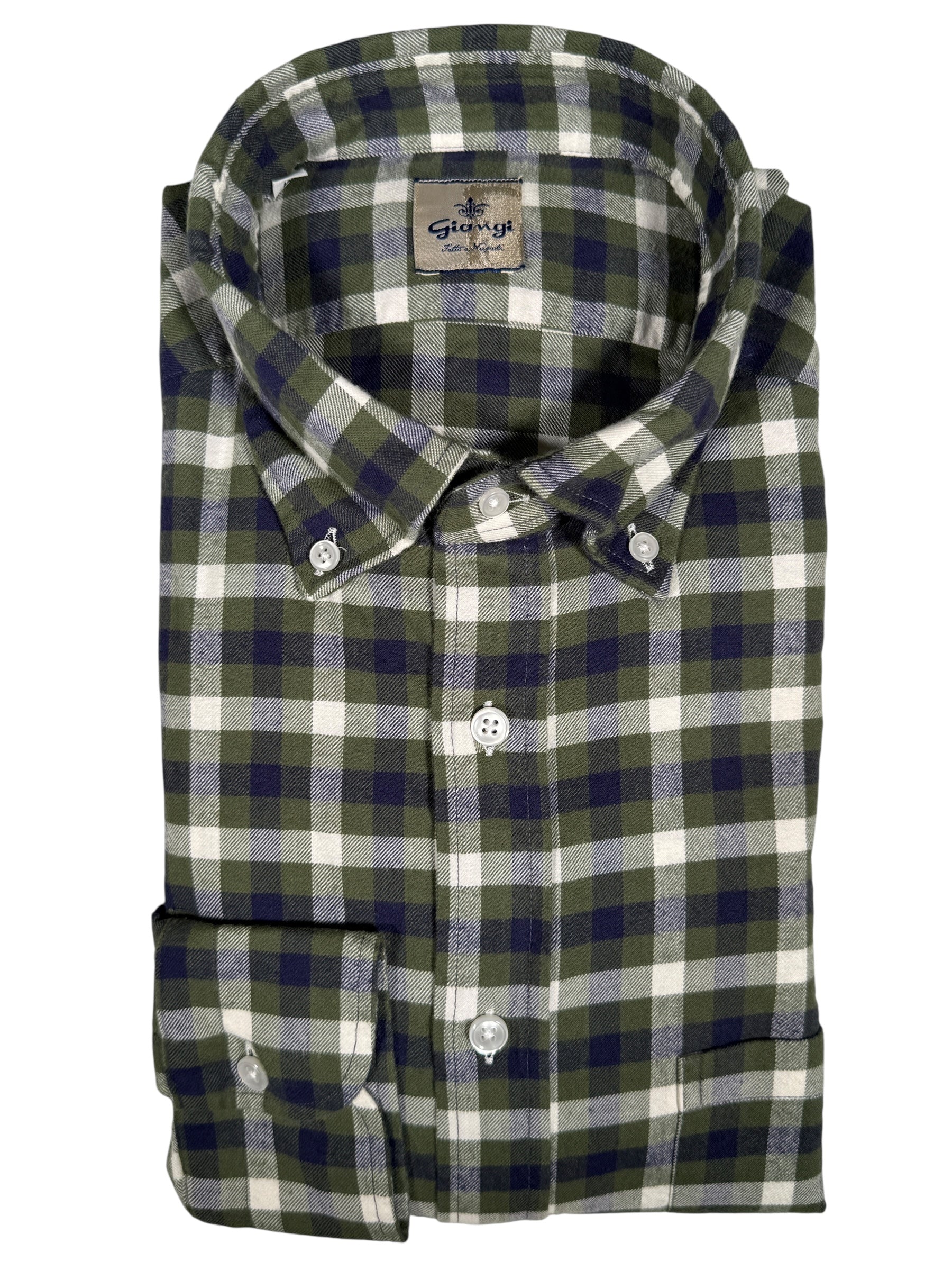 GIANGI NAPOLI MEN'S SHIRT - GREEN & NAVY CHECK