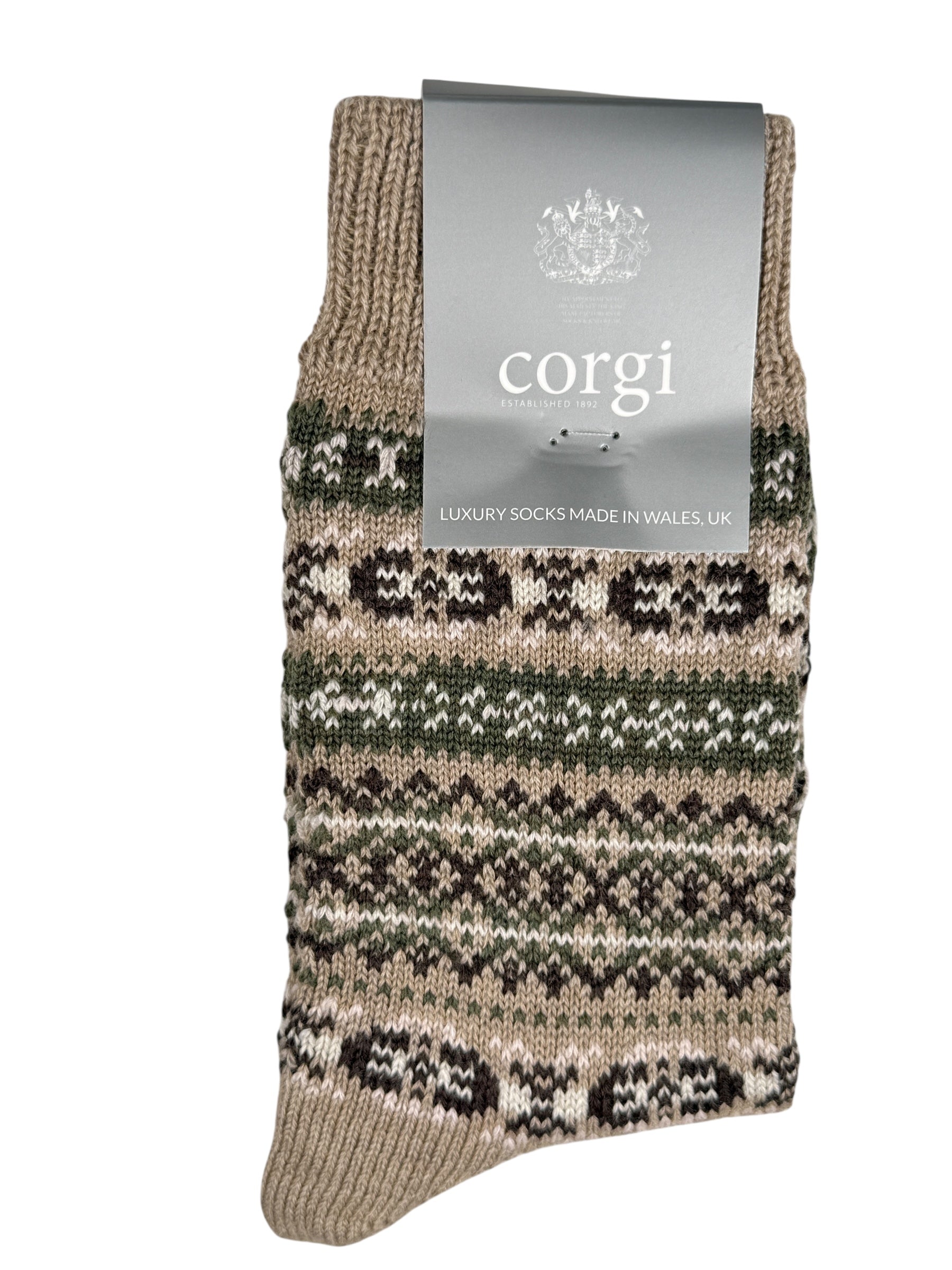 CORGI WOMEN'S FAIRISLE CALF SOCK - BEIGE