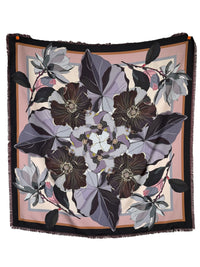 FRANCO FERRARI DOUBLE-SIDED SILK SQUARE SCARF - GREY/PINK FLORAL