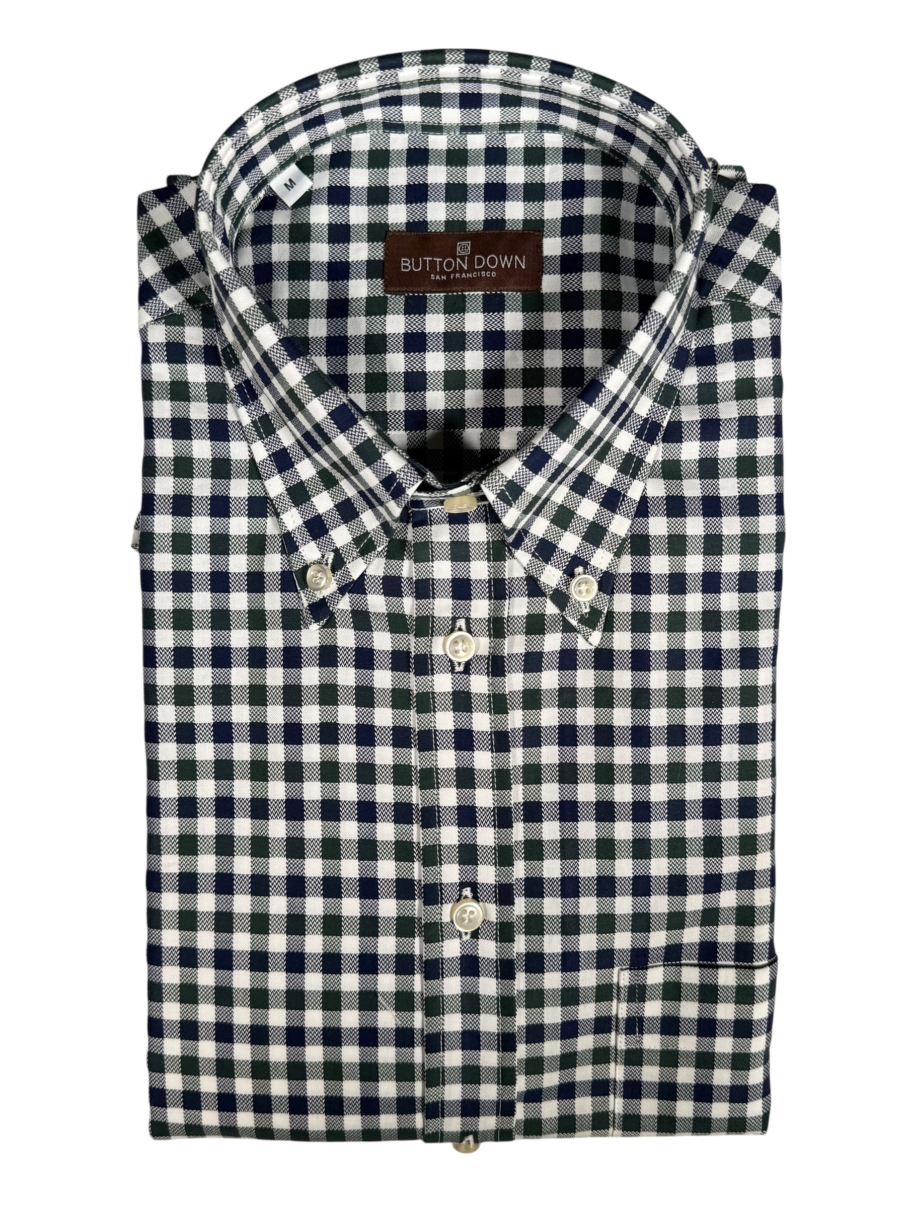 BUTTON DOWN SPORT SHIRT - NAVY/GREEN GINGHAM